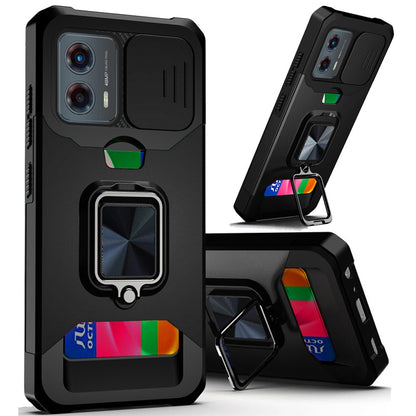 For Motorola Moto G Play 5G 2026 Wallet Case with Ring Stand & Slide Camera Cover Back Credit Card Slot Holder, Military Grade Case Cover Cosmic Orange