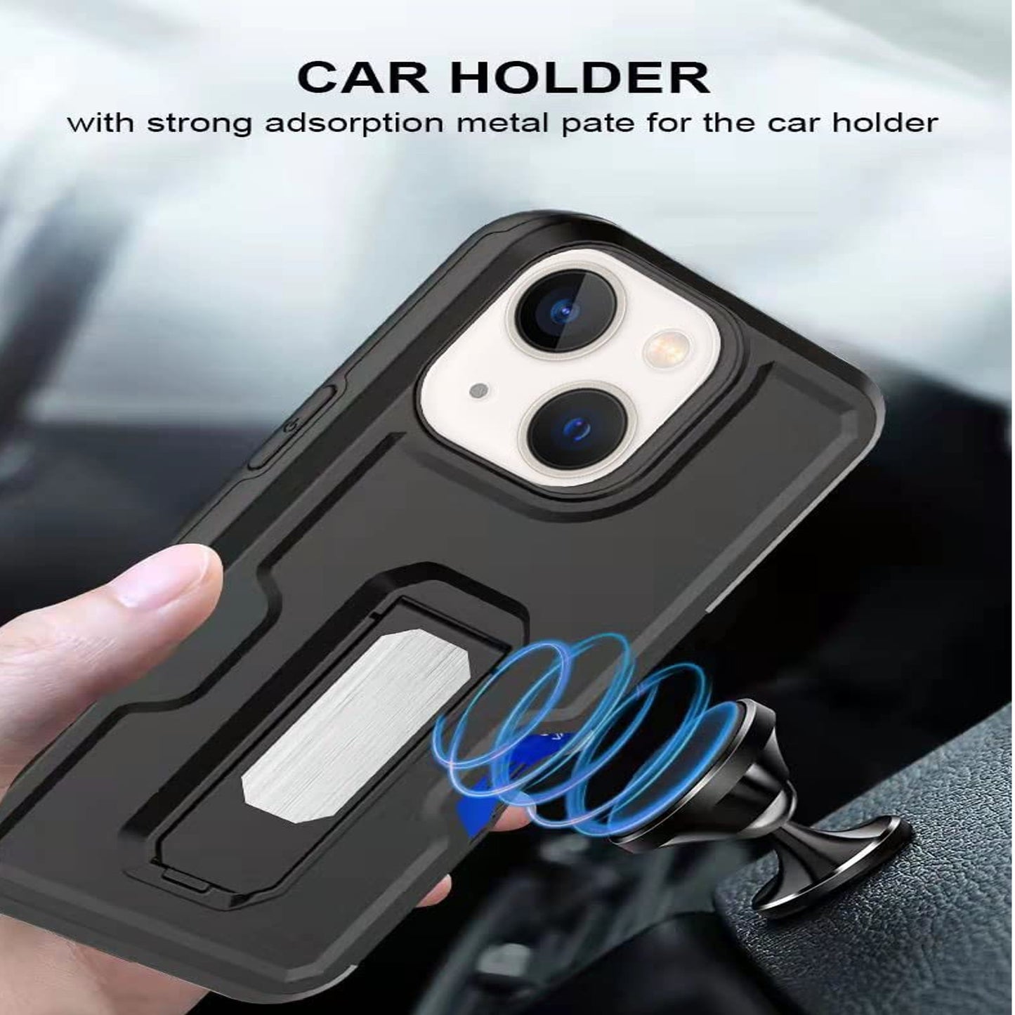 For Apple iPhone 15 Pro (6.1") Hybrid Invisible ID Card Slot Wallet with Kickstand Holster Belt Clip Holder Heavy Duty  Phone Case Cover