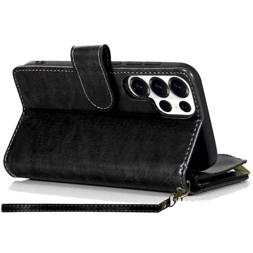 For Samsung Galaxy S26 Ultra Leather Wallet Case with Zipper, 9 Card Slots, Cash Pocket, Stand & Strap, Clutch Pouch Design Case Cover