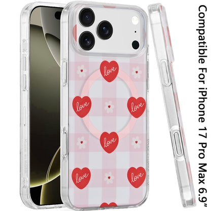 For Apple iPhone 17 Pro Max Stylish Pattern Fashion IMD Printed Design TPU Double Layer Slim Shockproof with Magnetic Back Case Cover Love Hearts