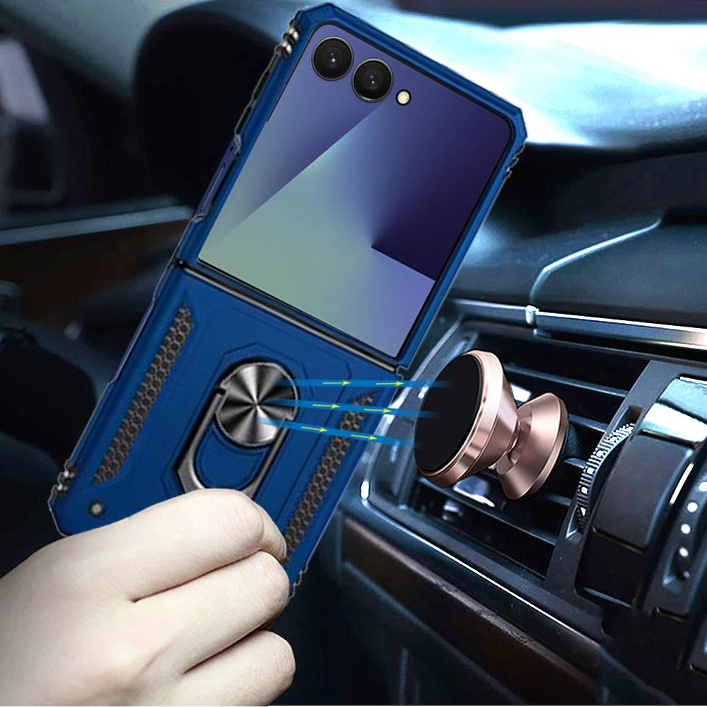 For Samsung Galaxy Z Flip 7 Hybrid Shockproof Protective with Magnetic 360° rotating Ring Kickstand, TPU Rubber PC Case Cover