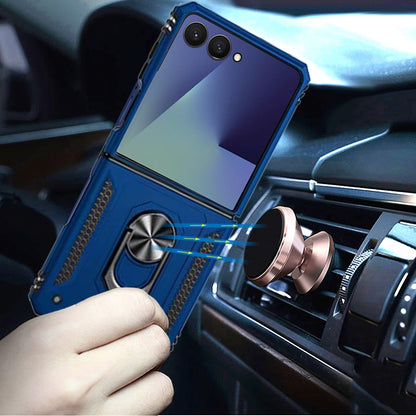 For Samsung Galaxy Z Flip 7 Hybrid Shockproof Protective with Magnetic 360° rotating Ring Kickstand, TPU Rubber PC Case Cover