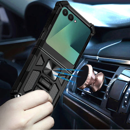 For Samsung Galaxy Z Flip 7 Hybrid Shockproof [Military Grade] Rugged Protective with Magnetic Car Mount & Invisible Stand Case Cover