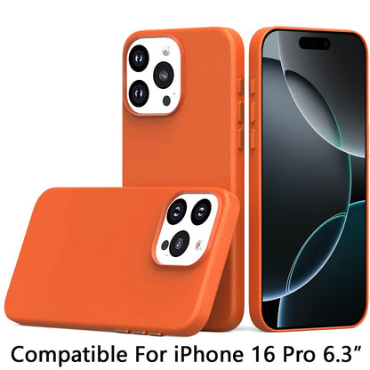 For Apple iPhone 16 Pro (6.3") PU Leather with inner Magnetic Circle Compatible with MagSafe, Rubber TPU Colored Metal Buttons Case Cover
