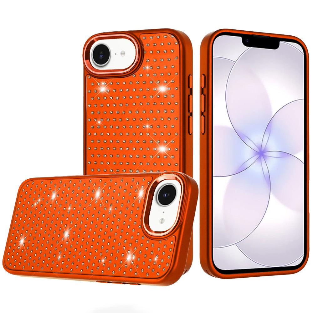 Phone Case for Apple iPhone 17E /16E Luxury Diamond Bling Sparkle Chrome Metallic Edge Shockproof Durable Protective Stylish Premium Hybrid Design Cover Cosmic Orange