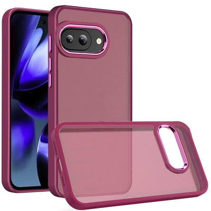 For Google Pixel 9A Slim Fit Hybrid Transparent Thick Acrylic with Metal Buttons Frame Protective Hard PC + TPU Shockproof Case Cover