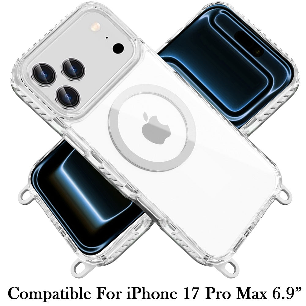 Phone Case for Apple iPhone 17 Pro Max (6.9") Transparent Magnetic Lanyard Shockproof Hybrid Clear Grip Durable Camera Protection TPU Anti-Slip Design Cover