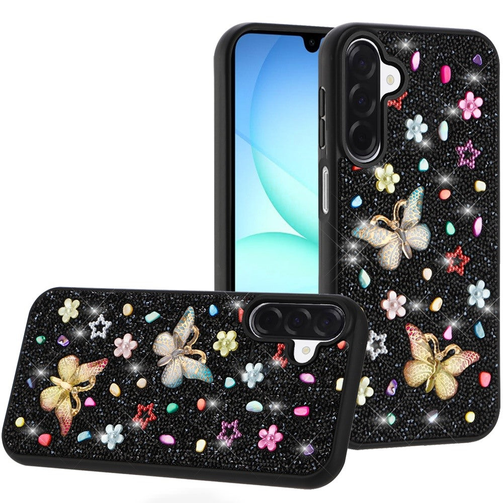 For Samsung Galaxy A17 5G Diamond Butterfly 3D Glitter Bling Design, Slim Hybrid Sparkle Protective Cover TPU for Women Girls Case Cover