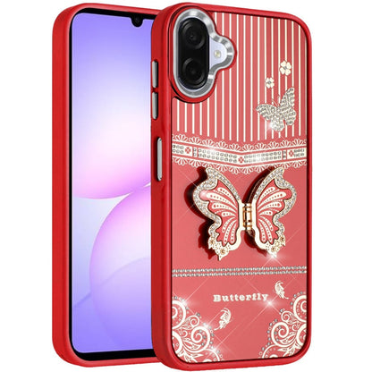 For Samsung Galaxy A07 Glitter 3D Butterfly Design Bling Metallic Edge Hybrid Stand Drop Protection TPU Shockproof Case Cover