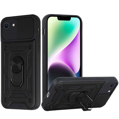 For Apple iPhone 17E /16E Hybrid Case with Slide Camera Lens Cover, Ring Kickstand, Heavy-Duty Dual Layer TPU, Fit Magnet Car Mount Case Cover
