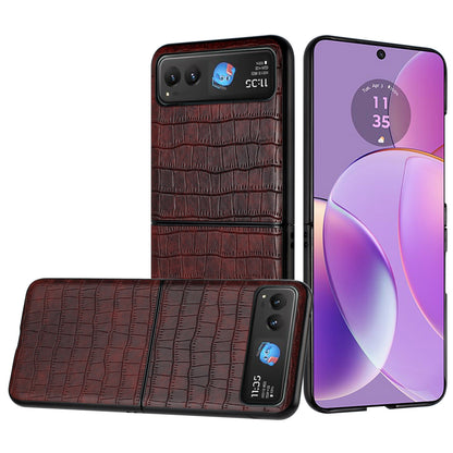 For Motorola Razr+ PLUS (2025 /2024) PU Vegan Leather Case, Premium Snap-On Hard Shell Cover, Slim Fit Protective Matte Finish Case Cover Brown