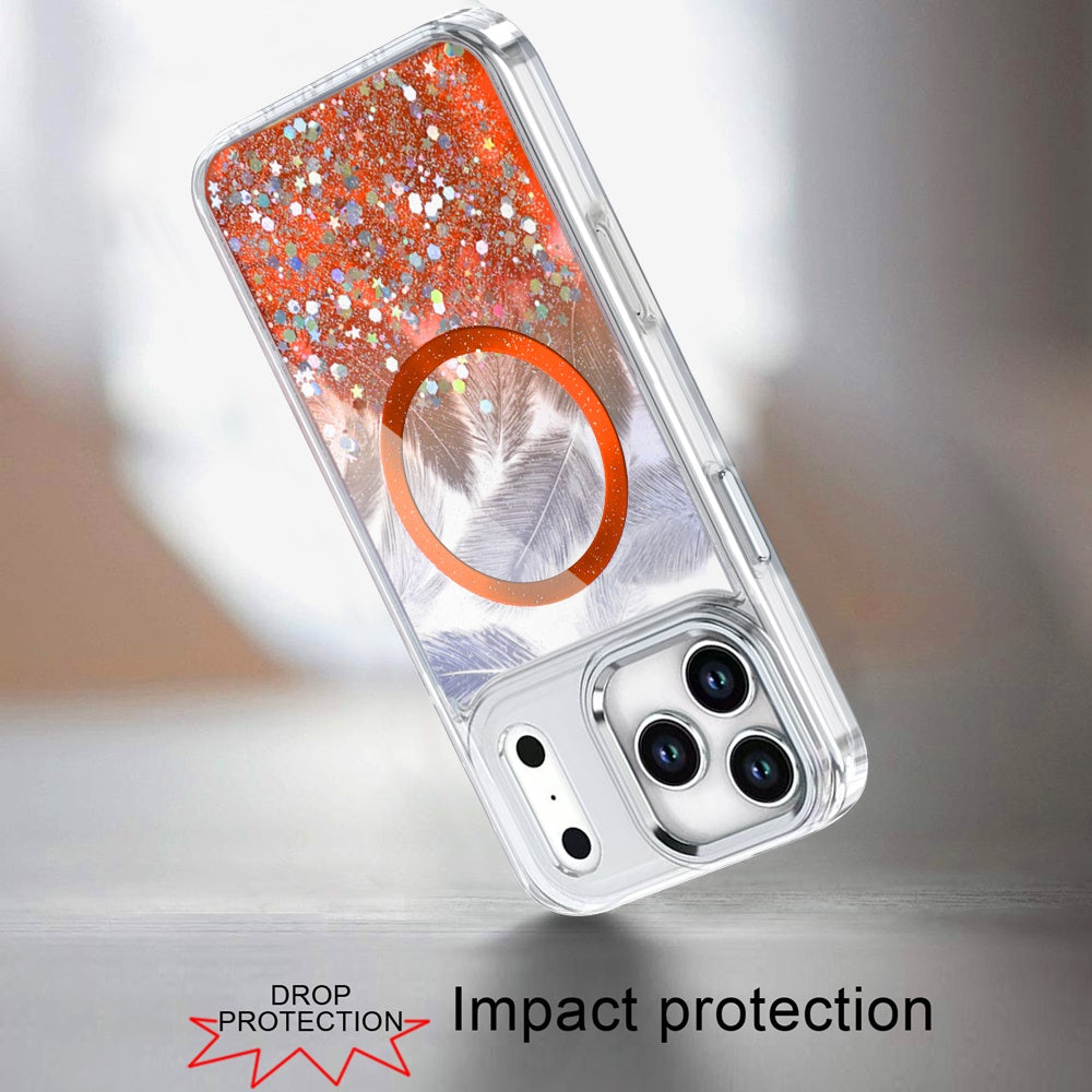For Apple iPhone 17 Pro Max (6.9") Epoxy Glitter Shimmer Fashion Case with Magnetic Magsafe Compatible Hybrid Sparkling Slim Protective Case Cover Cosmic Orange