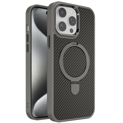 For Apple iPhone 16 Pro (6.3") Hybrid Carbon Fiber Design with MagSafe Compatible [Magnetic Circle], Ring Stand Shockproof Slim TPU Case Cover