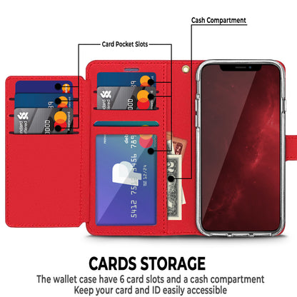 For Motorola Moto G Power 5G 2026 PU leather Wallet 6 Card Slots folio with Wrist Strap & Kickstand Pouch Flip Shockproof Case Cover Red