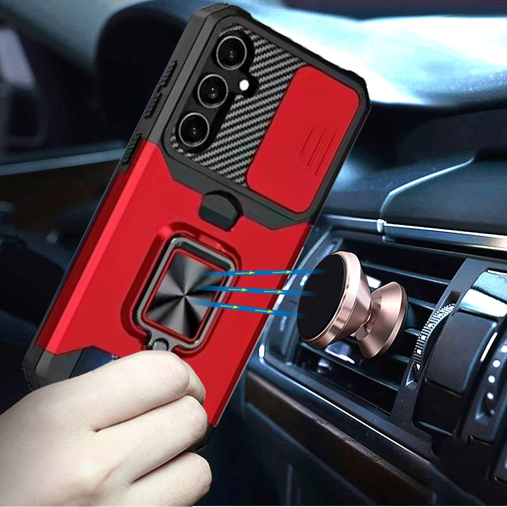 For Samsung Galaxy S26 Wallet Case with Ring Stand & Slide Camera Cover Back Credit Card Slot Holder, Military Grade Case Cover