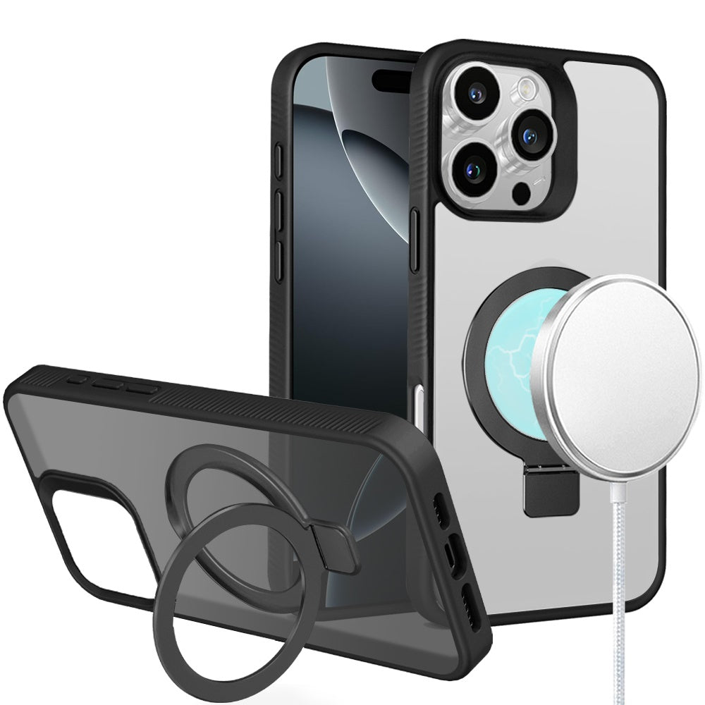 For Samsung Galaxy S26 Ultra Magnetic Circle Kickstand with MagSafe Compatibility, Matte Skin, Rugged Bumper, and Ring Holder Case Cover Black