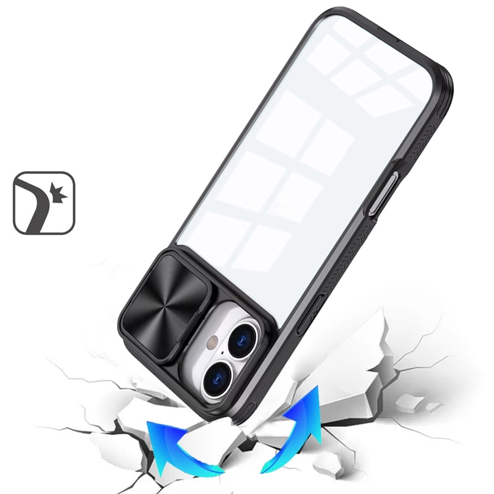 For Apple iPhone 17 (6.3") Hybrid Cases with Sliding Camera Cover Transparent Shockproof Bumper TPU Protective Case Cover Red