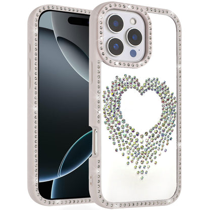 For iPhone 16 Pro Max (6.9") Angel Hearts Glitter Shimmer Diamond Edge Hybrid Drop Protection Shockproof Design Case Cover