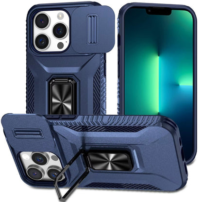 For Apple iPhone 13 Pro Max Case, Camera Cover with Magnetic Rotation Ring Stand, Military Grade Hybrid Hard TPU Shockproof Case Cover Blue