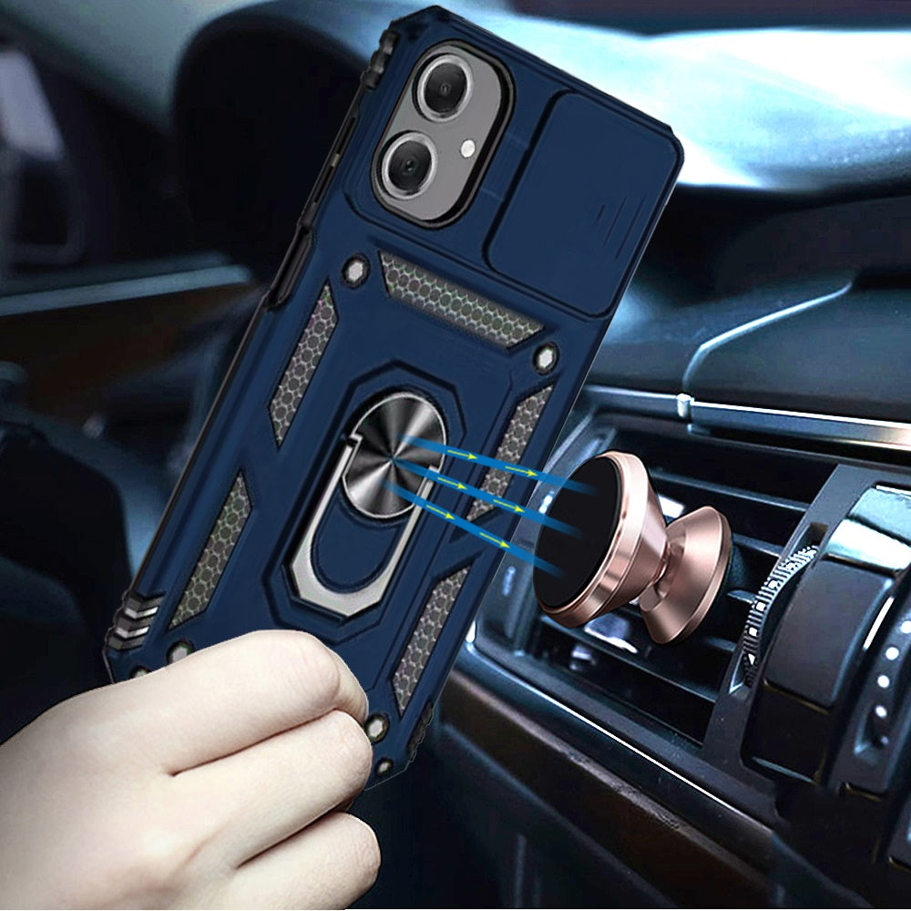 For Samsung Galaxy A06 Hybrid Shockproof Edge Bumper with Stand, Camera Lens Protection & 360° Rotate Ring Kickstand Case Cover