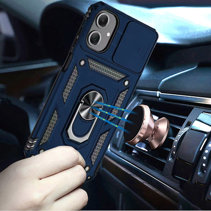 For Samsung Galaxy A06 Hybrid Shockproof Edge Bumper with Stand, Camera Lens Protection & 360° Rotate Ring Kickstand Case Cover