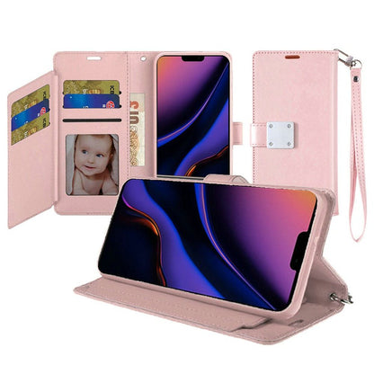 For Samsung Galaxy S26 Wallet Cases PU Leather with Credit Card /ID /Cash Holder Slot Dual Flip Book Pouch, Stand and Strap Case Cover Rose Gold