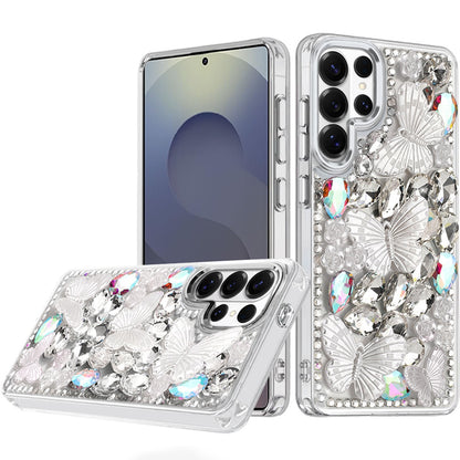 For Samsung Galaxy A57 3D Diamond Floral Butterfly Bling Stone Hybrid, Sparkly Rhinestone Gemstone Back Shockproof Case Cover
