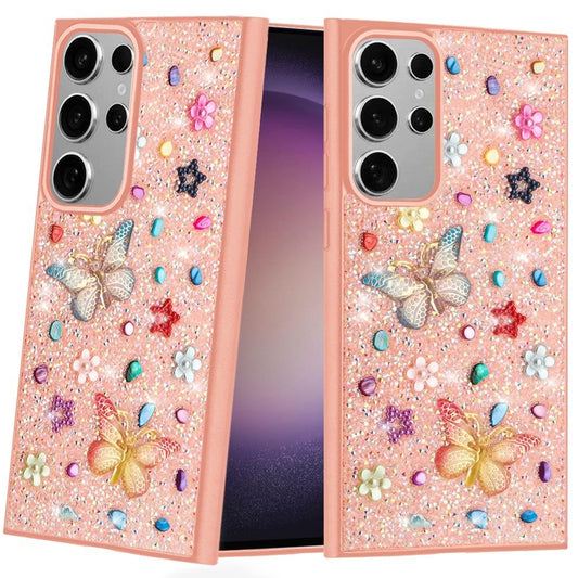 For Samsung Galaxy S23 Ultra Diamond Butterfly 3D Glitter Bling Design, Slim Hybrid Sparkle Protective Cover TPU for Women Girls Case Cover