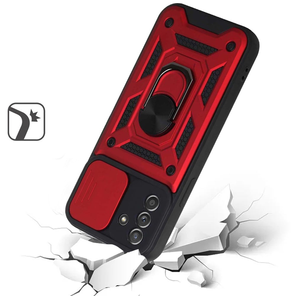 For Samsung Galaxy A15 5G Hybrid Case with Slide Camera Lens Cover, Ring Kickstand, Heavy-Duty Dual Layer TPU, Fit Magnet Car Mount Case Cover