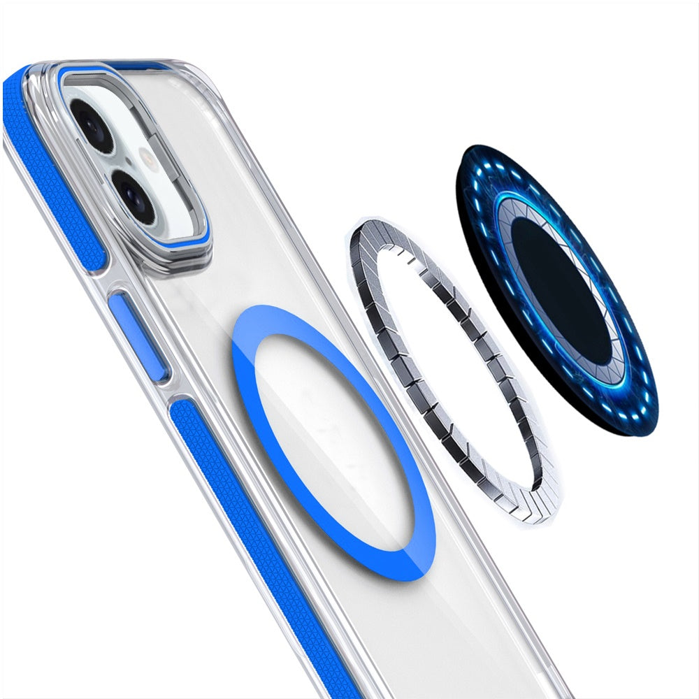 For Apple iPhone 17 Hybrid Clear Back Case with Invisible Camera Bracket Stand, MagSafe Magnetic Circle, Shockproof Color Frame Case Cover