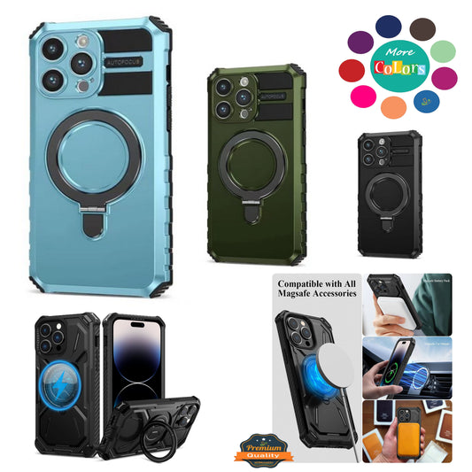 For Apple iPhone 16 Pro Max (6.9") Hybrid Bumper Invisible Stand Compatible with Magsafe 360° Ring Kickstand Shockproof Case Cover