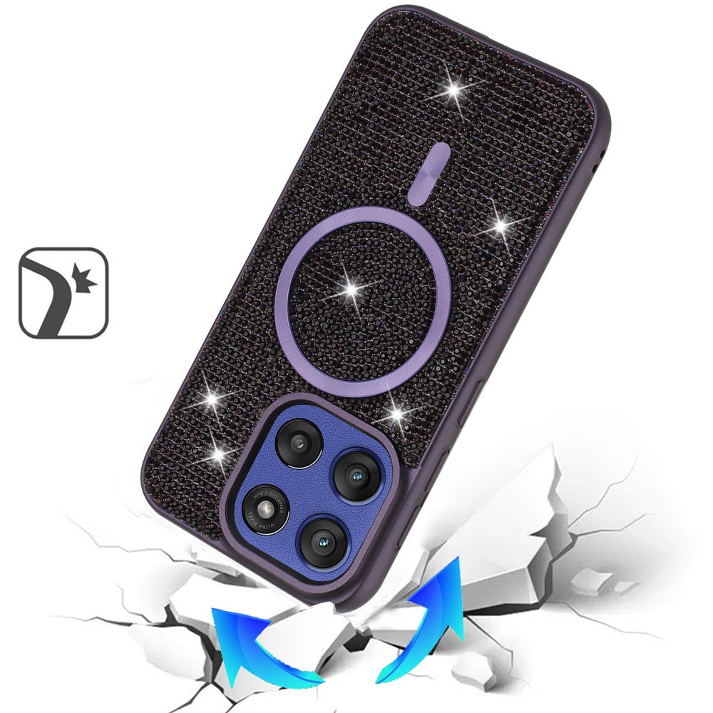 For Motorola Moto G 5G 2025 Sparkly Diamond Bling Case Rhinestone Skin Hybrid with Magnetic Circle, MagSafe Compatible Case Cover