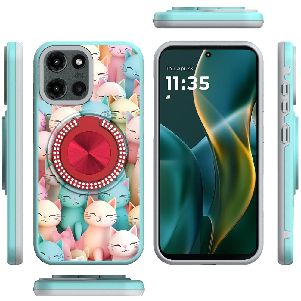 For Motorola Moto G Stylus 5G 2025 Pattern Design Hybrid with Invisible Ring Stand & Magnetic Back, Shockproof Protective Grip Case Cover