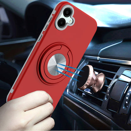 For Samsung Galaxy A06 Metal Matte Hybrid with Invisible Rotational Ring Stand, Car Mount Friendly, Military Grade Slim Fit Sturdy Case Cover
