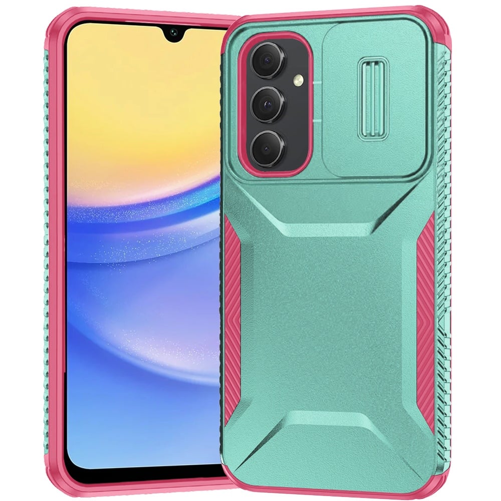 For Samsung Galaxy A15 5G Slim Fit Shockproof Hybrid with Slide Camera Window Covering, Rugged Tpu Silicone Hard PC Bumper Case Cover