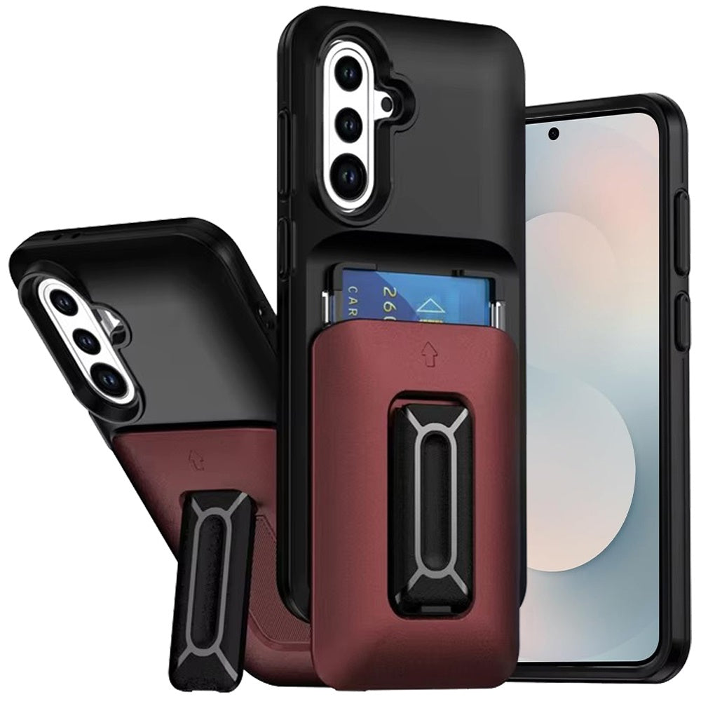 For Samsung Galaxy S26 Wallet Case with 2- Credit Card Holder, Wrist Strap & Kickstand Hybrid Shockproof TPU Case Cover