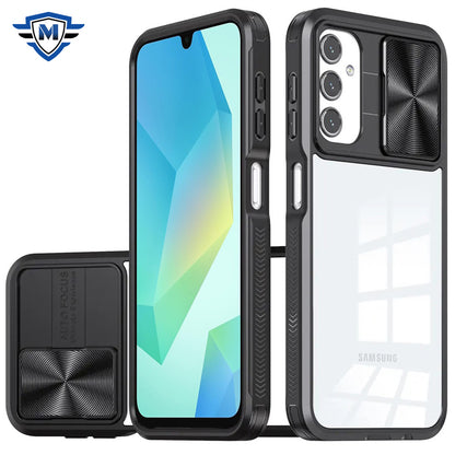 For Samsung Galaxy A16 5G Premium Hybrid Slim Case with Slide Camera Protector, Transparent Back Colorful Frame Bumper Case Cover