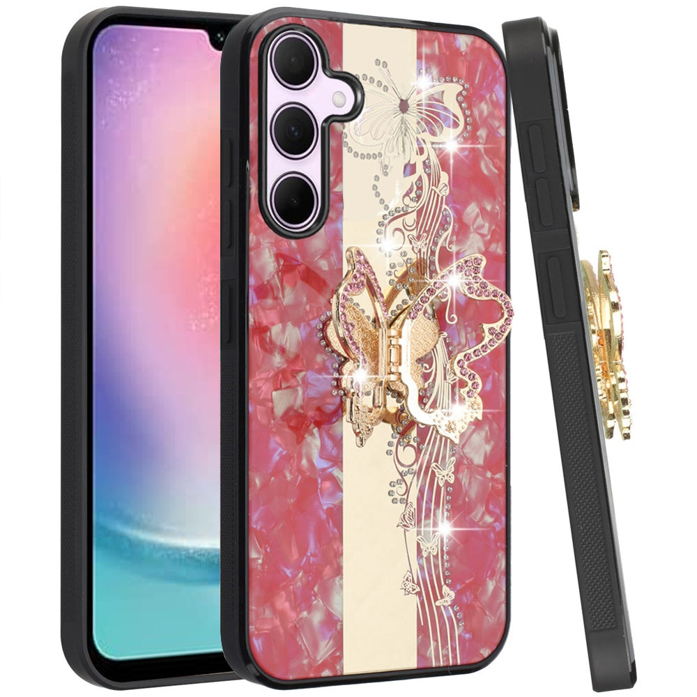 For Samsung Galaxy A26 Diamonds 3D Fashion Bling Sparkly Glitter Ornaments Engraving Hybrid with Ring Stand Case Cover