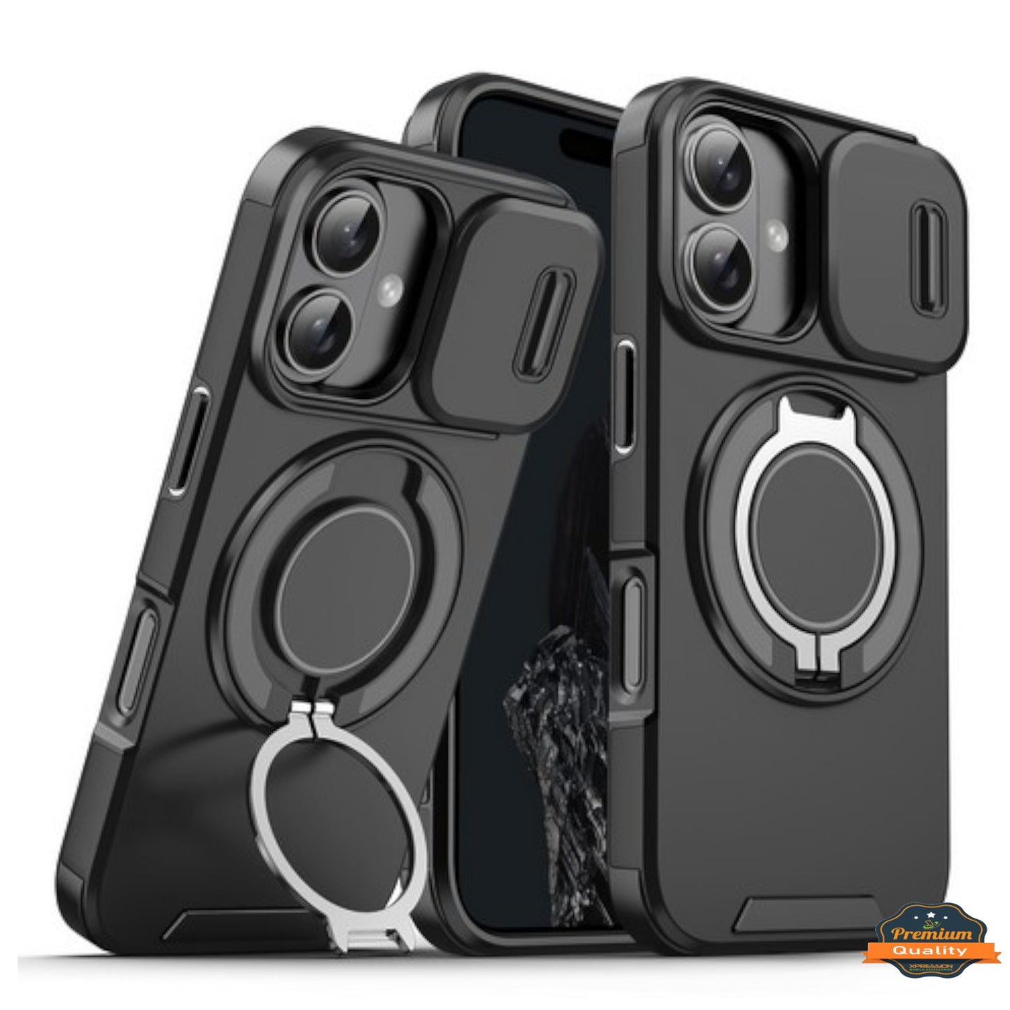 For Samsung Galaxy A37 5G Hybrid Case with 360° Magnetic Ring Stand, Camera Slide Protector & Compatible with MagSafe Case Cover