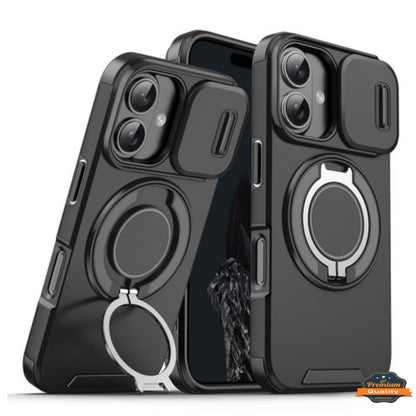 For Samsung Galaxy A36 Hybrid Case with 360° Magnetic Ring Stand, Camera Slide Protector & Compatible with MagSafe Case Cover
