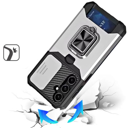 For Samsung Galaxy S25 FE, S25 Fan Edition Wallet Case with Ring Stand & Slide Camera Cover Back Credit Card Slot Holder, Military Grade Case Cover