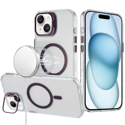 For Apple iPhone 16 Pro Max Transparent Hybrid Magnetic Circle with Camera Lens Kickstand, Shockproof Slim TPU PC Case Cover