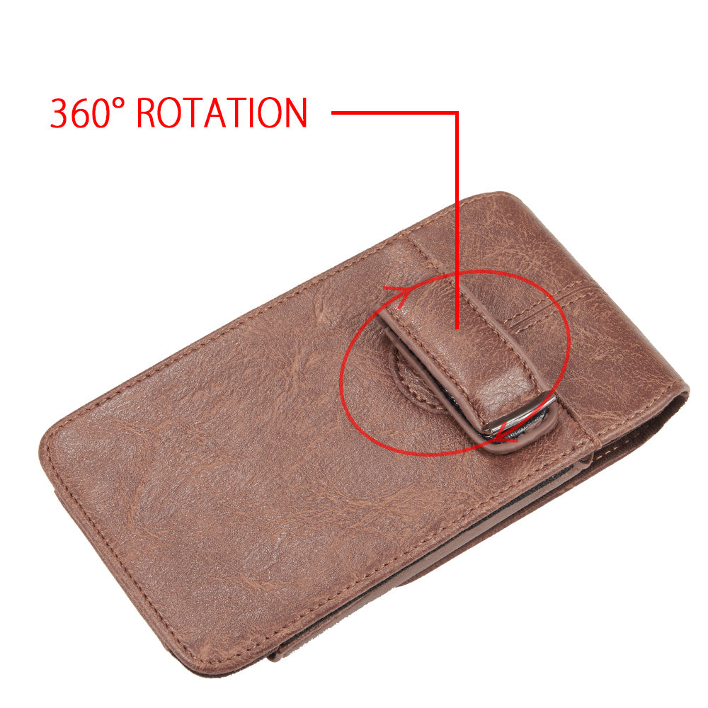 For Apple iPhone 16 Pro (6.3") Universal Vertical Leather Case Holster with 360° Rotation Belt Clip & Credit Card Slots Holder Phone Carrying Phone Waist Pouch [Brown]