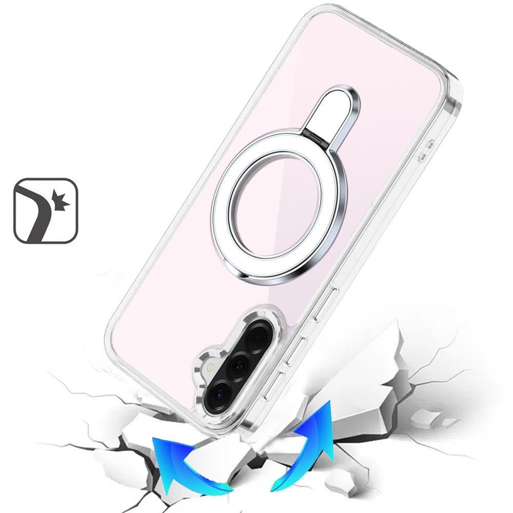 For Samsung Galaxy A57 Chrome Hybrid with Rotating Magnetic Circle Ring Stand, Slim Shockproof Hybrid Case Cover