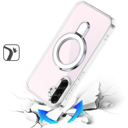For Samsung Galaxy A57 Chrome Hybrid with Rotating Magnetic Circle Ring Stand, Slim Shockproof Hybrid Case Cover