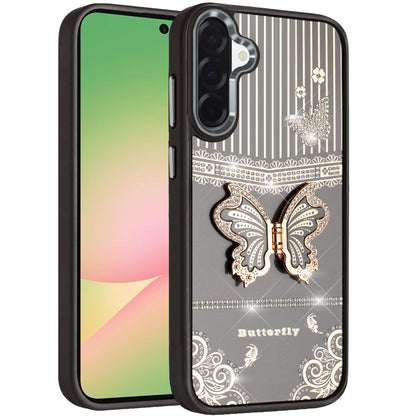 For Samsung Galaxy A57 Glitter 3D Butterfly Design Bling Metallic Edge Hybrid Stand Drop Protection TPU Shockproof Case Cover