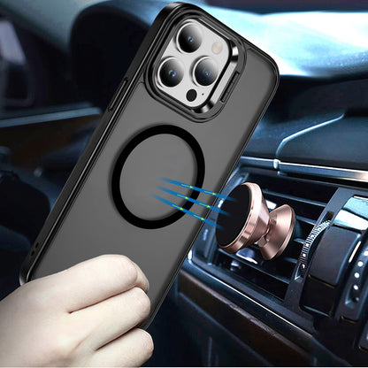 For Apple iPhone 13 Pro Heavy Duty Metallic Hybrid Tough TPU with Camera Ring Stand, MagSafe Compatible, Rugged Drop Protection Case Cover Black