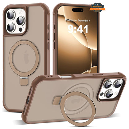 For Apple iPhone 17 Pro Translucent Matte Finish, MagSafe Compatible, Built-in Ring Stand, Shockproof Protective Back Case Cover