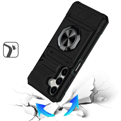 Phone Case for Samsung Galaxy A17 5G Multi Functional Card Slot Shockproof Metal Ring Hybrid Wallet Rugged Protective Grip Heavy Duty Durable Cover