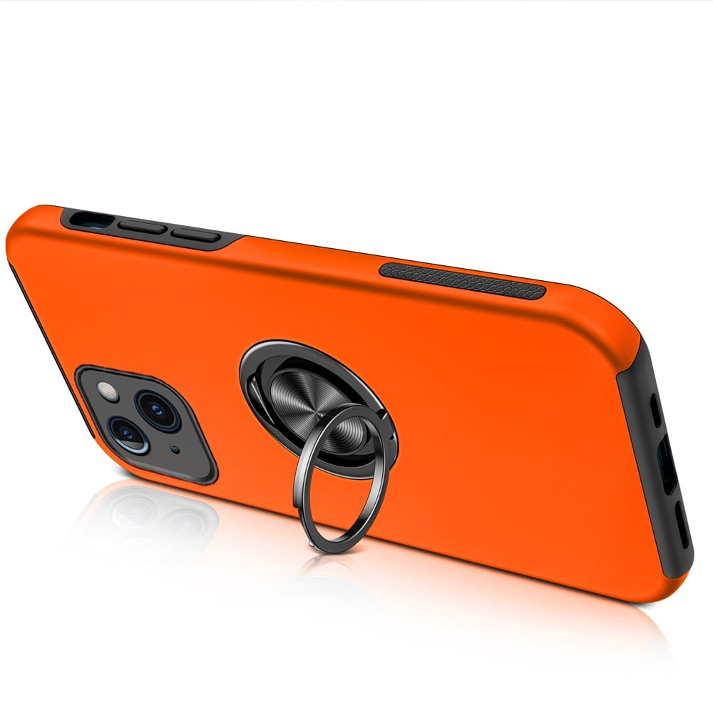 For iPhone 15 Plus (6.7") Hybrid 360 Degree Rotatable Metal Invisible Ring Stand Holder Slim Fit Magnetic Car Mount Shockproof Case Cover Cosmic Orange